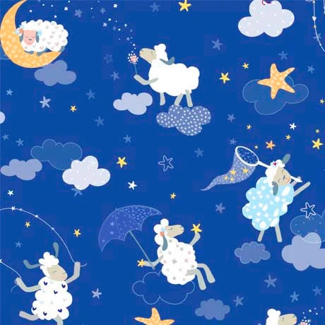 Quilting Fabric - Sheep on Blue Night Sky from Sweet Sheeps by Turnowsky for Quilting Treasures 29361Y