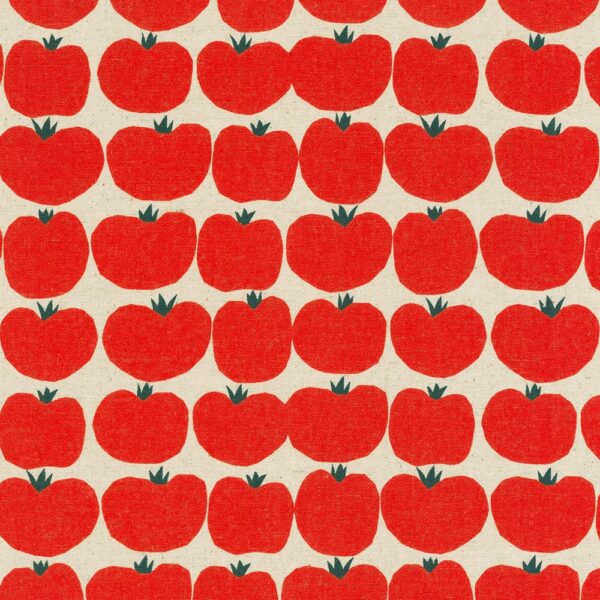 Cotton Linen Canvas Fabric with Red Tomatoes on Natural by Sevenberry