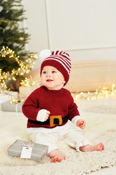 Knitting Pattern - Double Knit Baby Santa Jumper Hat and Toy by Stylecraft - 9870