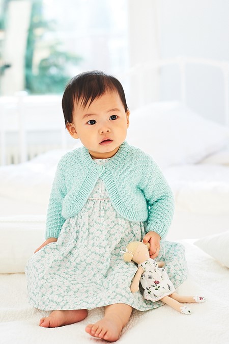 Knitting Pattern - Double Knit Baby Bolero Cardigan by Stylecraft 9904