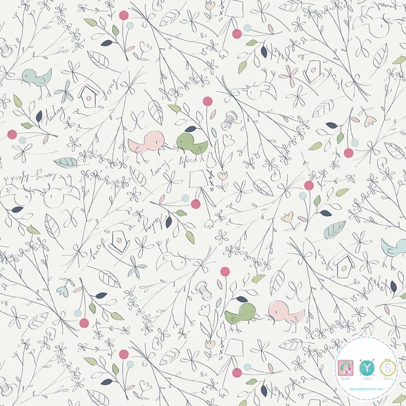 Quilting Fabric - Birds and Flowers from Serendipity by Minki Kim for Riley Blake Designs C7263