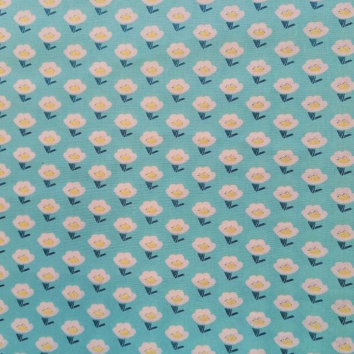 Quilting Fabric - White Flower on Blue from Meadow View by Anna Bella