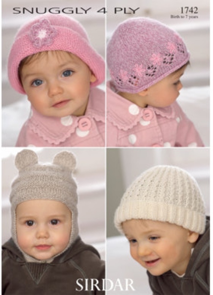 Sirdar 1742 -  Baby Hats - 0-7 years - using 4 ply - Knitting Pattern