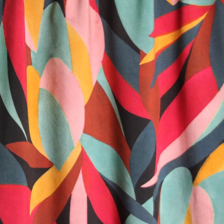 Viscose Fabric with a Jewel Colour Leaf Print by Atelier Jupe