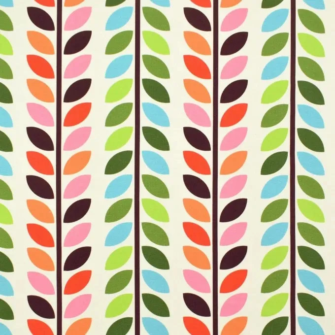 Organic Cotton Summer Sweat Fabric with Leafy Stems on Ecru Warm White