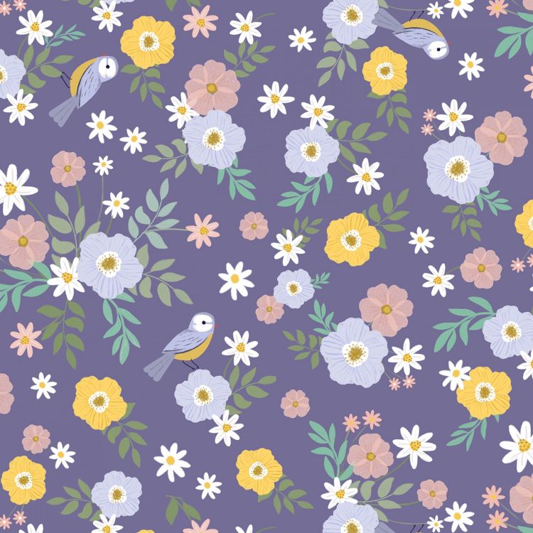 Quilting Fabric - Birds and Flowers on Blue from Ready Thready Sew by Dear Stella ST-D2185