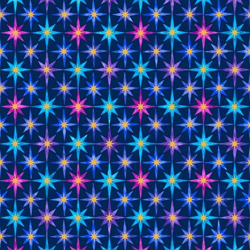 Quilting Fabric - Coloured Stars on Navy Fabric from In The Beginning by Quilting Treasures