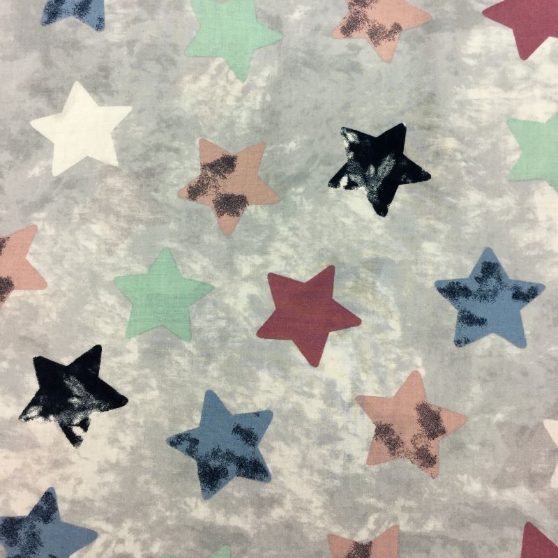 Lightweight Viscose Fabric - Stars on Grey