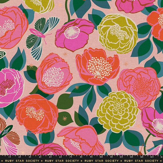 Cotton Canvas - Floral on Pink from Stay Gold by Melody Miller for Ruby Star Society RS0027 14LM