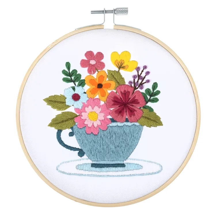 Floral Tea Cup Embroidery Kit by Trimits