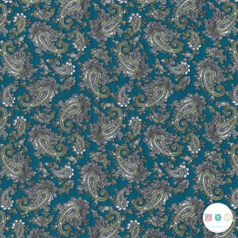 Lining Fabric - Turquoise Blue Paisley Polyester 