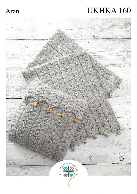 Knitting Pattern - Aran Cushion & Blanket UKHKA 160 