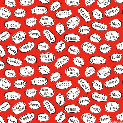 Quilting Fabric - Speech Bubbles on Red from Vroom Vroom by Quilting Treasures 30829-R