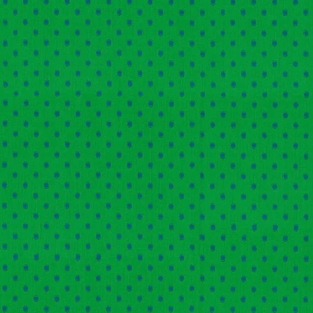 Woven Cotton Fabric with Blue Spots on Green by Anna Maria Parry