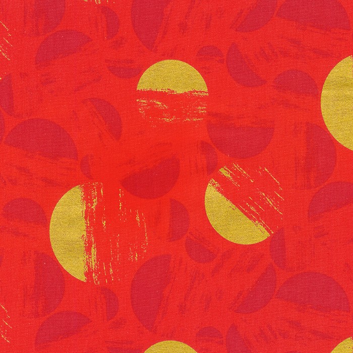 Quilting Fabric - Broken Circles on Red with Metallic Accents from Wishwell:Brushy by Vanessa Lillrose & Linda Fitch for Robert Kaufman 20971116