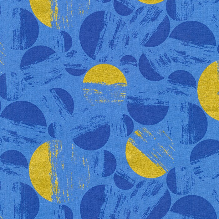 Quilting Fabric - Broken Circles on Blue with Metallic Accents from Wishwell:Brushy by Vanessa Lillrose & Linda Fitch for Robert Kaufman 2097167
