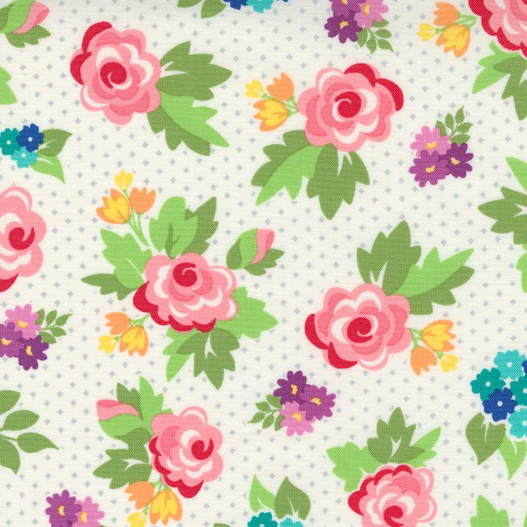 Quilting Fabric - Floral on Dots in Snow from Love Lily by April Rosenthal for Moda 24110 11