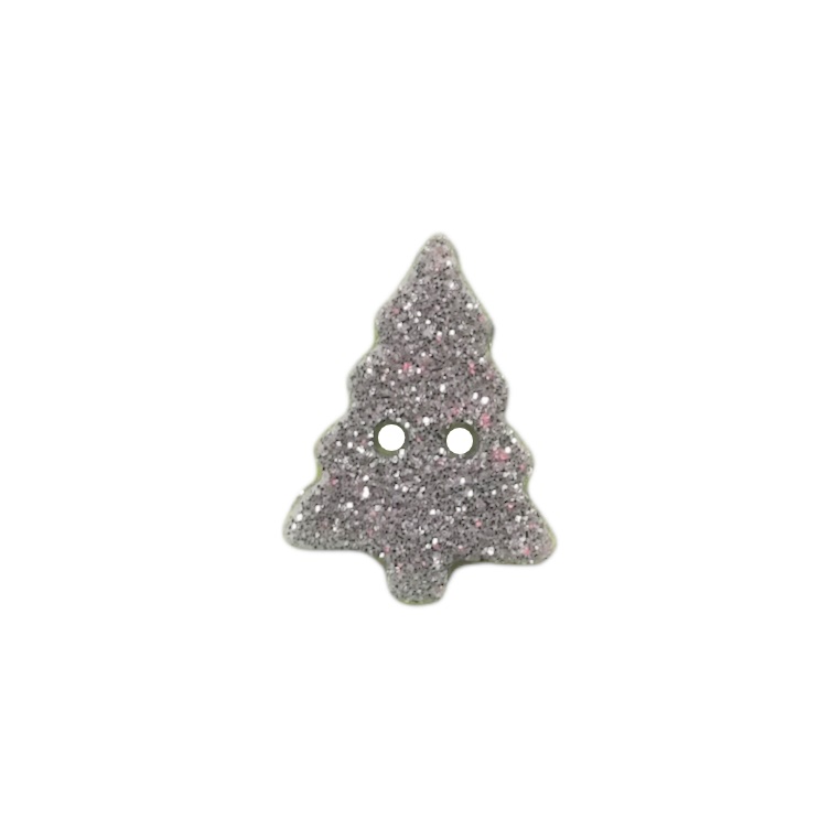 Buttons - 19mm Silver Christmas Tree with Glitter Layer