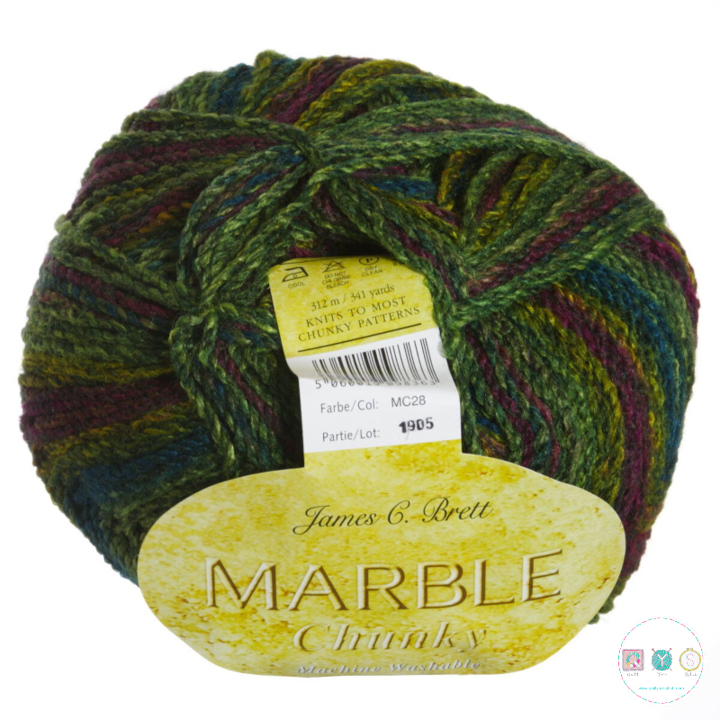 Yarn - Marble Chunky in Green Mix by James C Brett in Colour MC28
