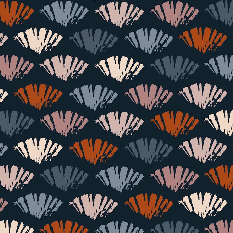 Cotton Fabric with Fan Shapes on Navy Blue from Woodland Notions by Dashwood Studios