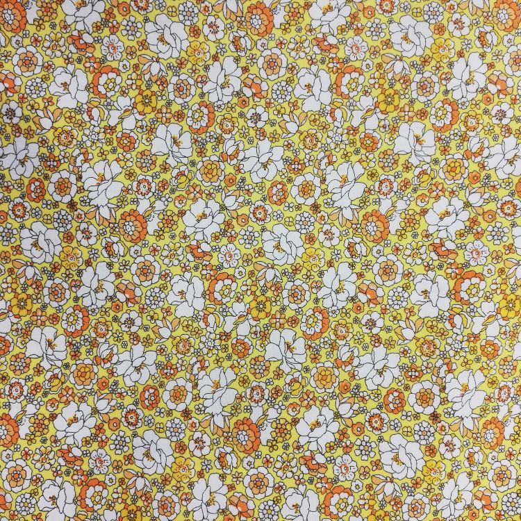 Cotton Poplin Fabric in Yellow with Liberty Style Floral